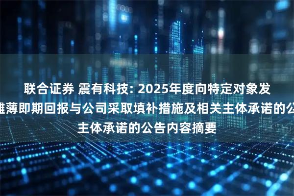 联合证券 震有科技: 2025年度向特定对象发行A股股票摊薄即期回报与公司采取填补措施及相关主体承诺的公告内容摘要